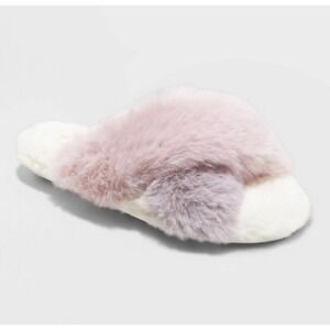 Cat & Jack Slide Slippers Girl Crossband Faux‎ Fur Lavender Gray Size Large NWT
